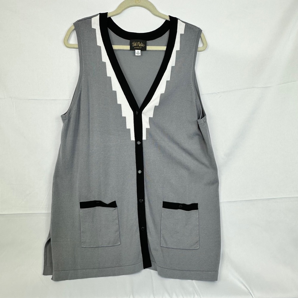Bob Mackie Wearable Art Womens 1X Grey V-Neck Sweater Vest‎ Office Casual
